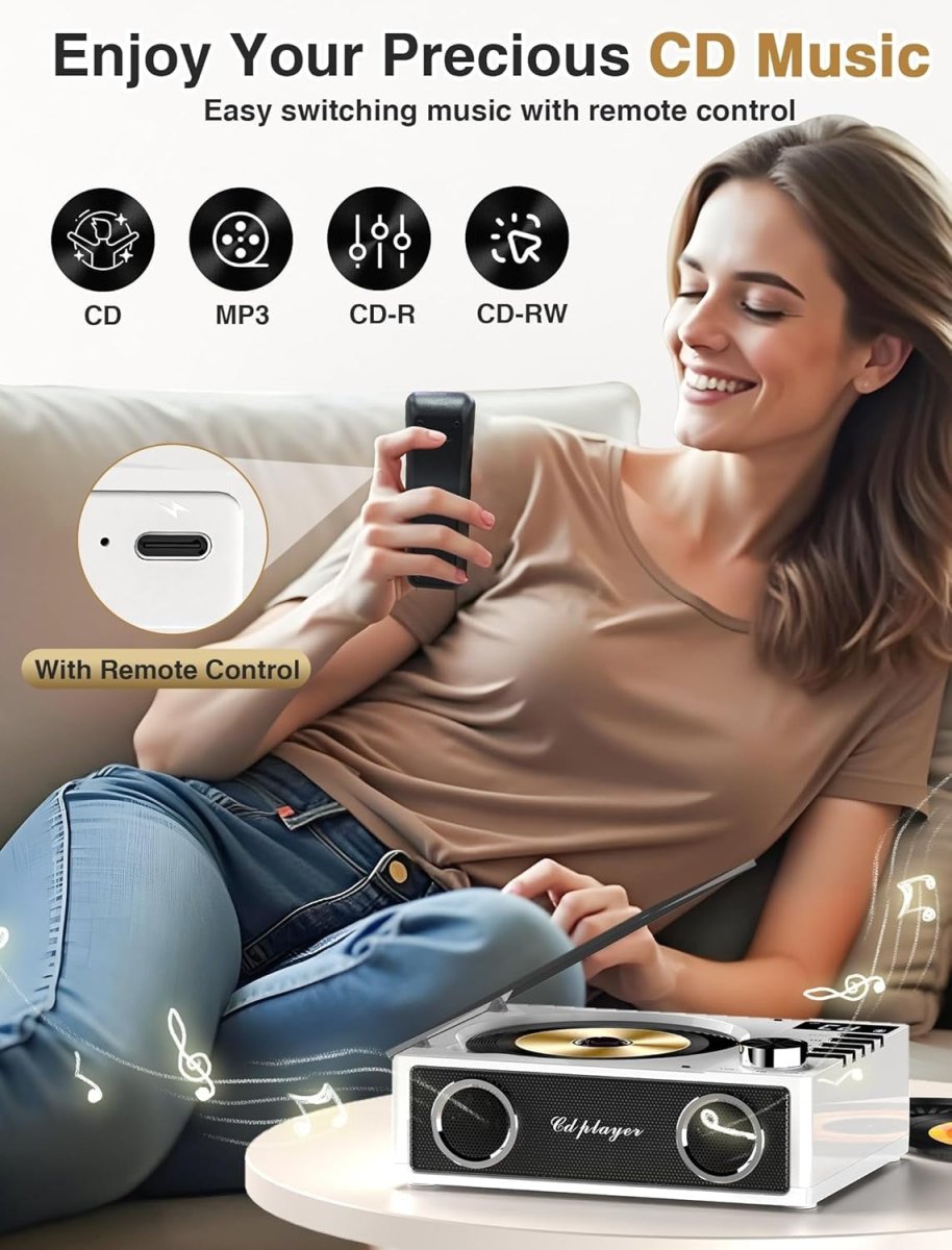 Desktop CD Player Bluetooth Rechargeable Speakers USB TF AUX LCD Remote - Kwikley