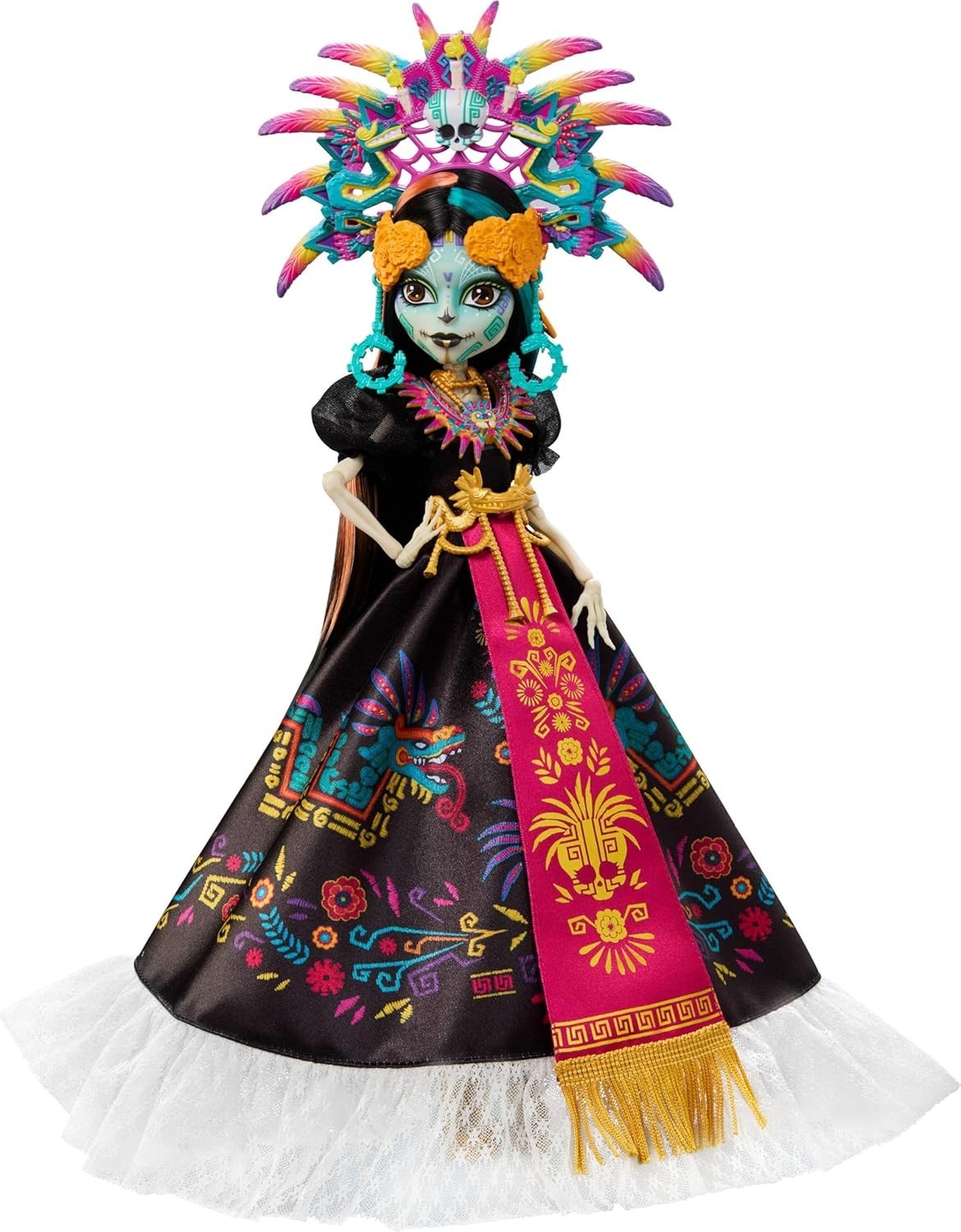 Día de Muertos Collector Doll Aztec Gown Headdress Display - Kwikley