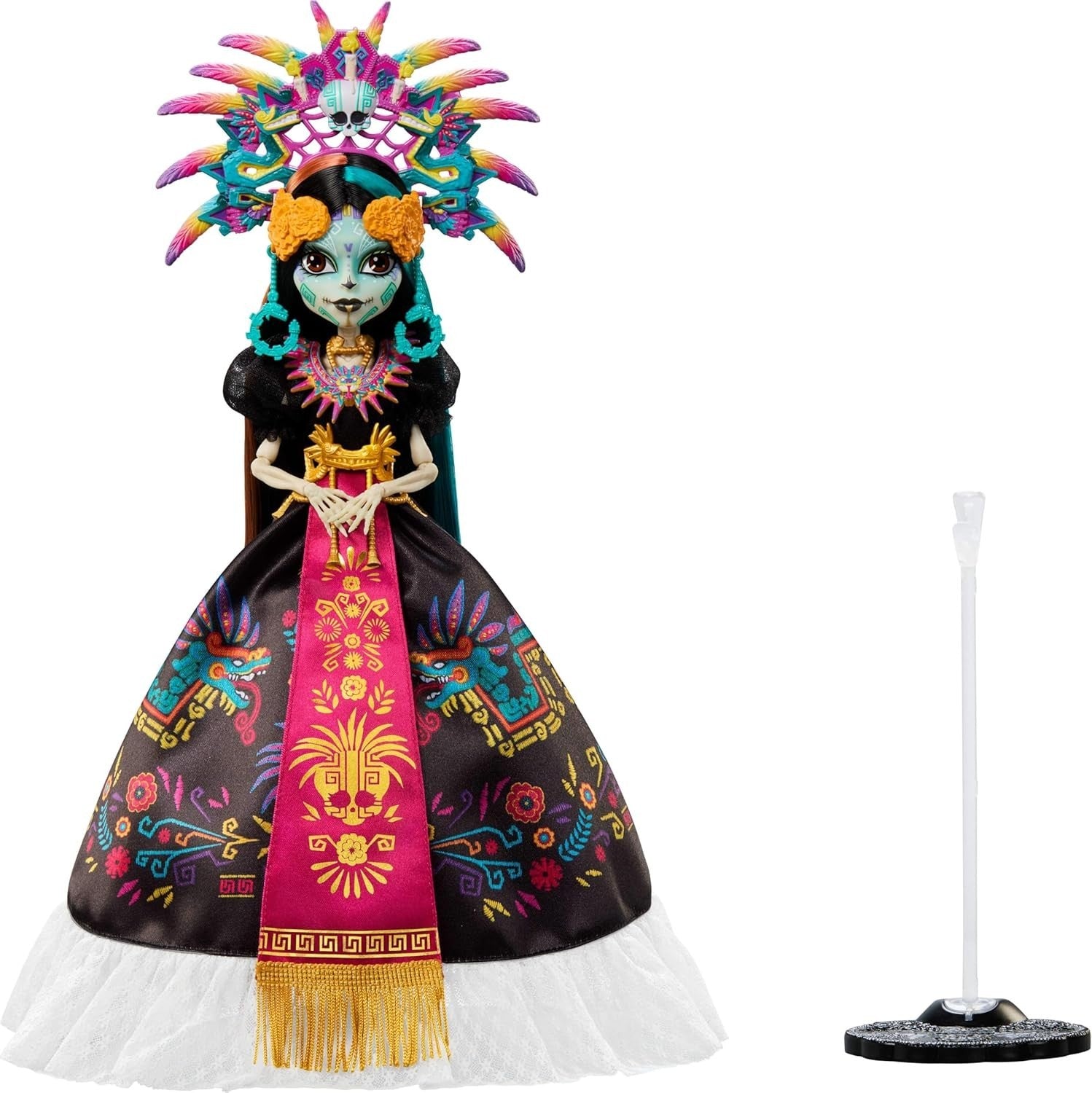 Día de Muertos Collector Doll Aztec Gown Headdress Display - Kwikley