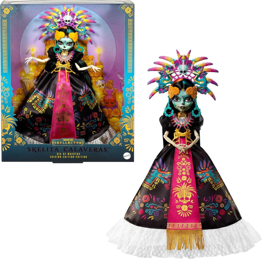 Día de Muertos Collector Doll Aztec Gown Headdress Display - Kwikley