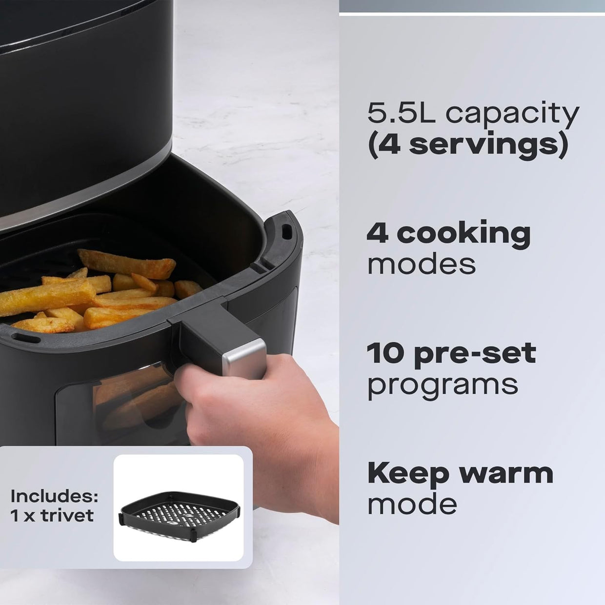 Digital Air Fryer 5.5L | Window 10 Presets Fast Healthy Cooking Family Size - Kwikley