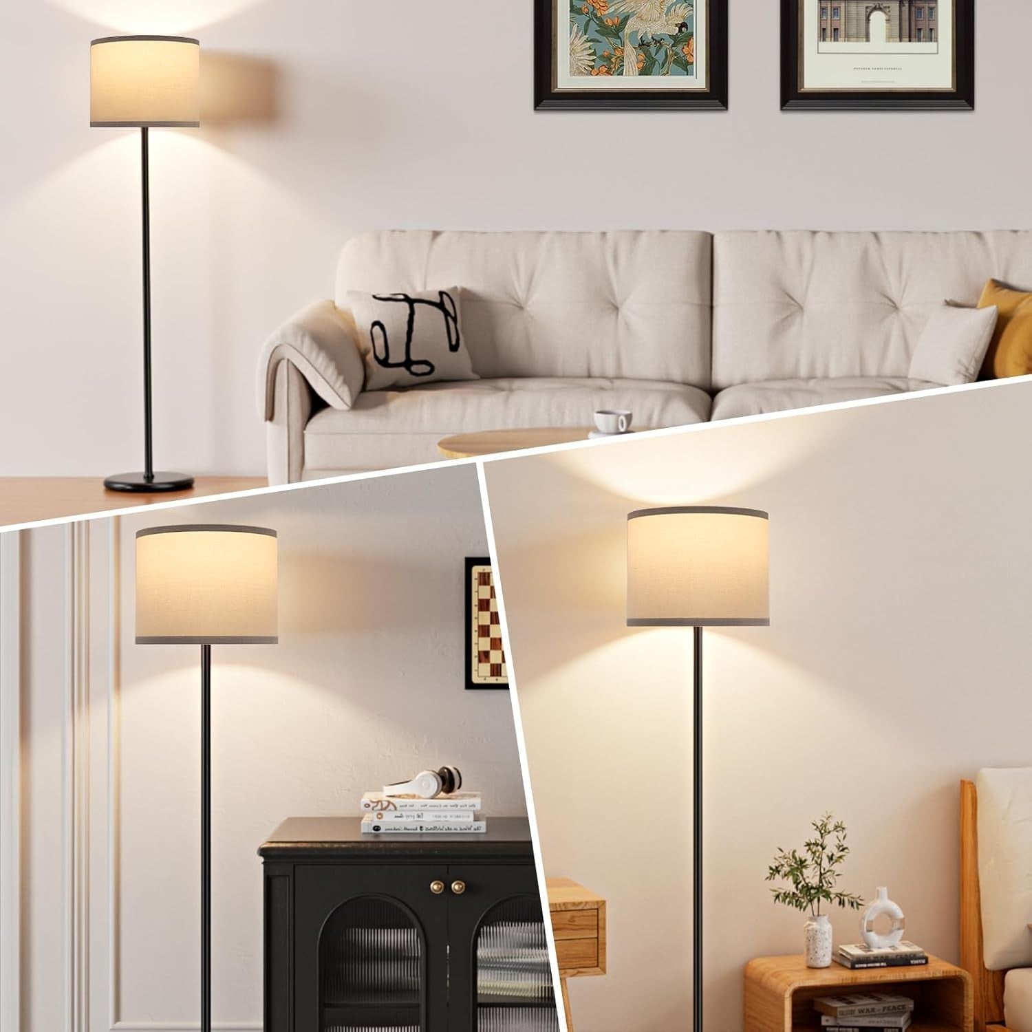 Dimmable Floor Lamp with Remote Grey Shade Black Pole 153cm with 9W Bulb - Kwikley
