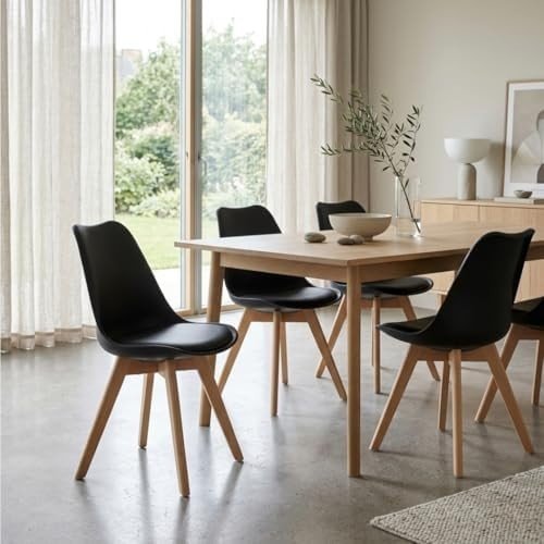 Dining Chairs Set of 4 Wooden Legs Padded Cushion Seat Kitchen Chairs Black - Kwikley