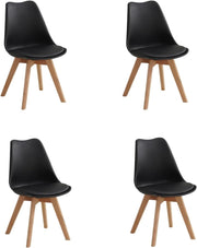 Dining Chairs Set of 4 Wooden Legs Padded Cushion Seat Kitchen Chairs Black - Kwikley