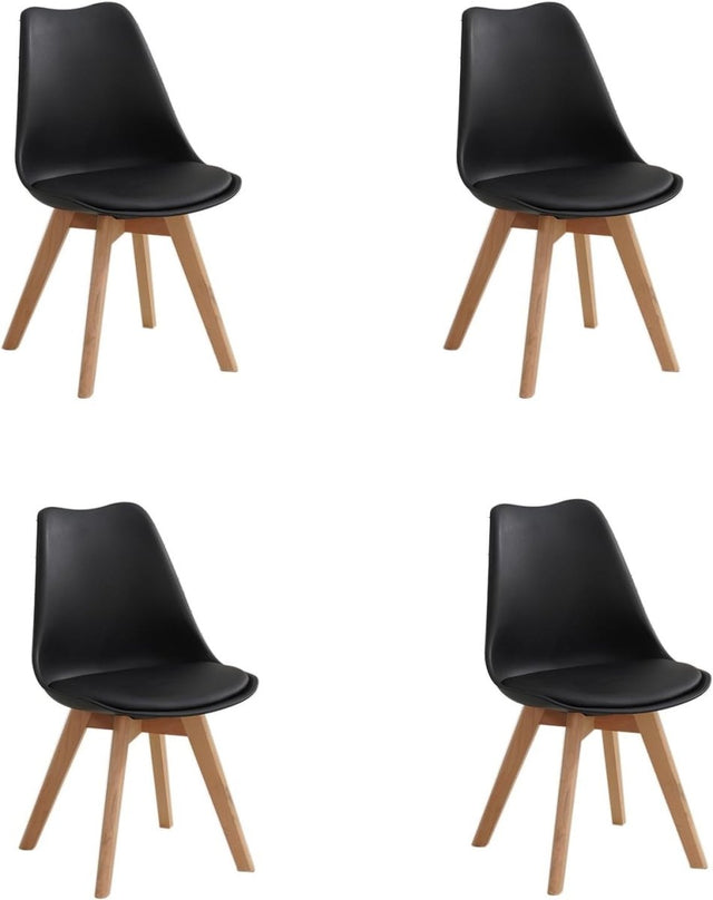 Dining Chairs Set of 4 Wooden Legs Padded Cushion Seat Kitchen Chairs Black