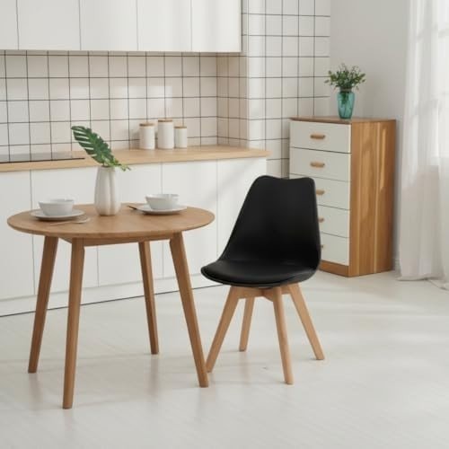 Dining Chairs Set of 4 Wooden Legs Padded Cushion Seat Kitchen Chairs Black - Kwikley