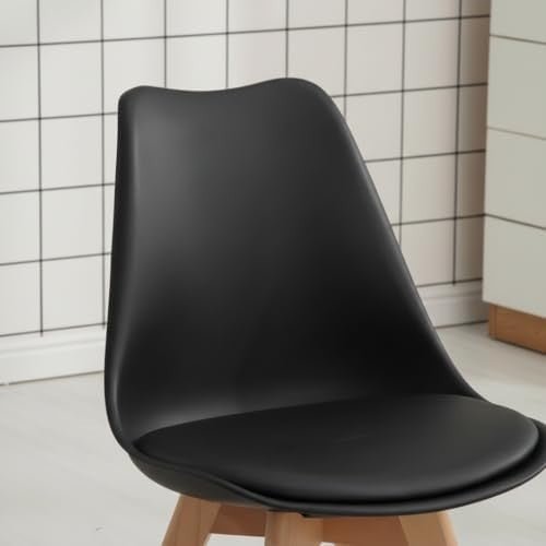 Dining Chairs Set of 4 Wooden Legs Padded Cushion Seat Kitchen Chairs Black - Kwikley