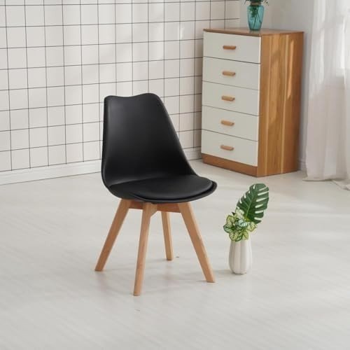 Dining Chairs Set of 4 Wooden Legs Padded Cushion Seat Kitchen Chairs Black - Kwikley