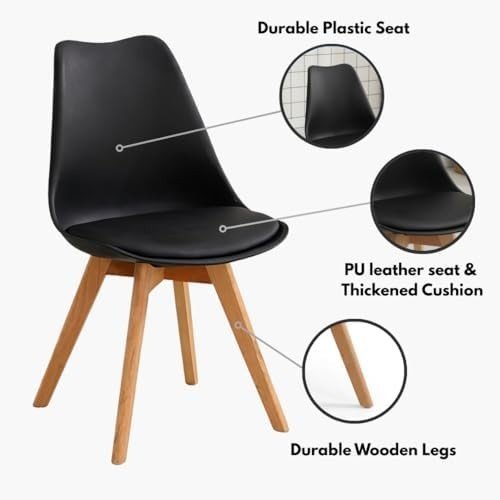 Dining Chairs Set of 4 Wooden Legs Padded Cushion Seat Kitchen Chairs Black - Kwikley