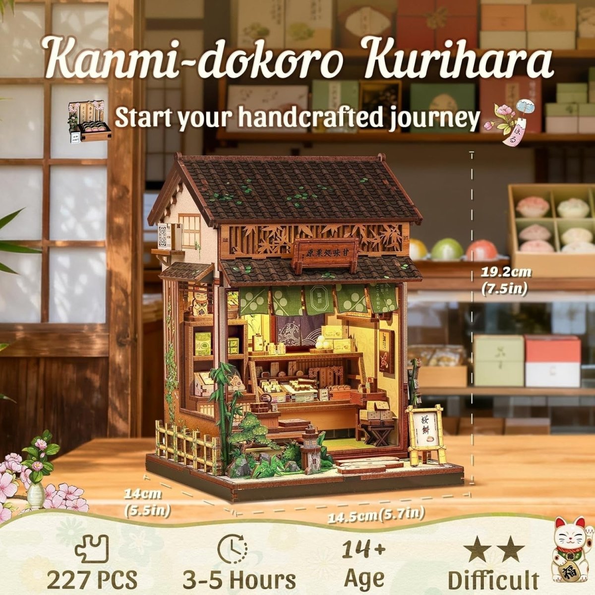 DIY Book Nook Japanese Sweet Shop Miniature Dollhouse LED Bookshelf - Kwikley