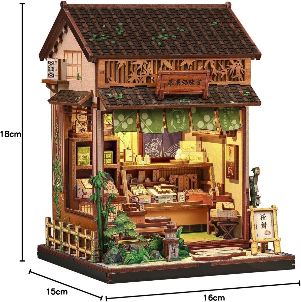 DIY Book Nook Japanese Sweet Shop Miniature Dollhouse LED Bookshelf - Kwikley