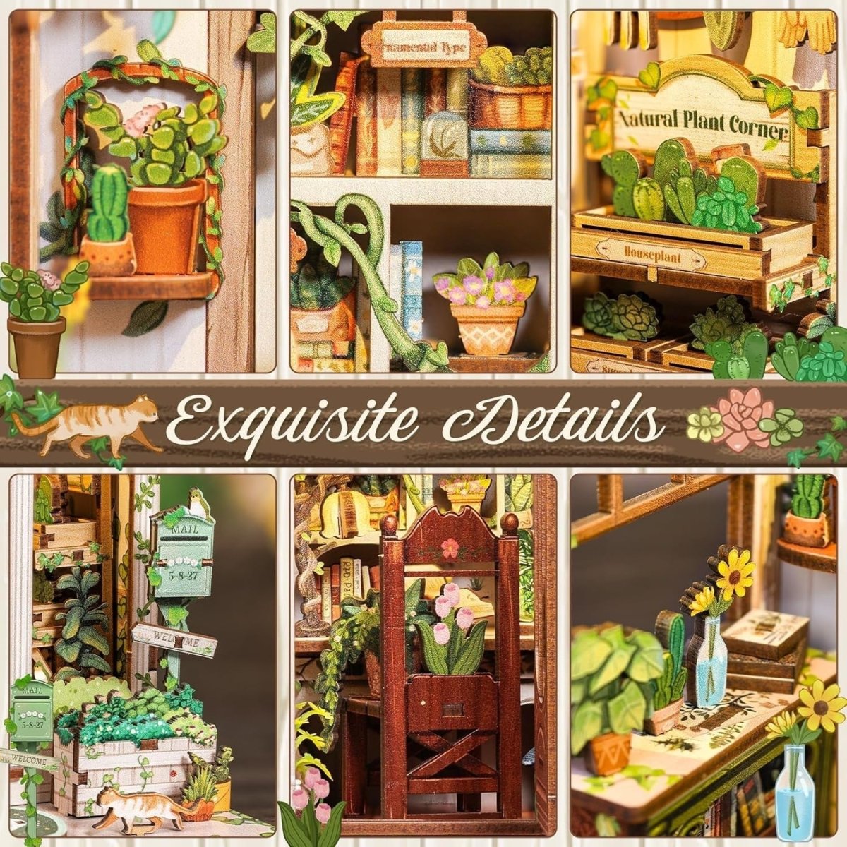 DIY Book Nook Kit 3D Wooden Dollhouse Bookshelf Diorama Puzzle Decor - Kwikley