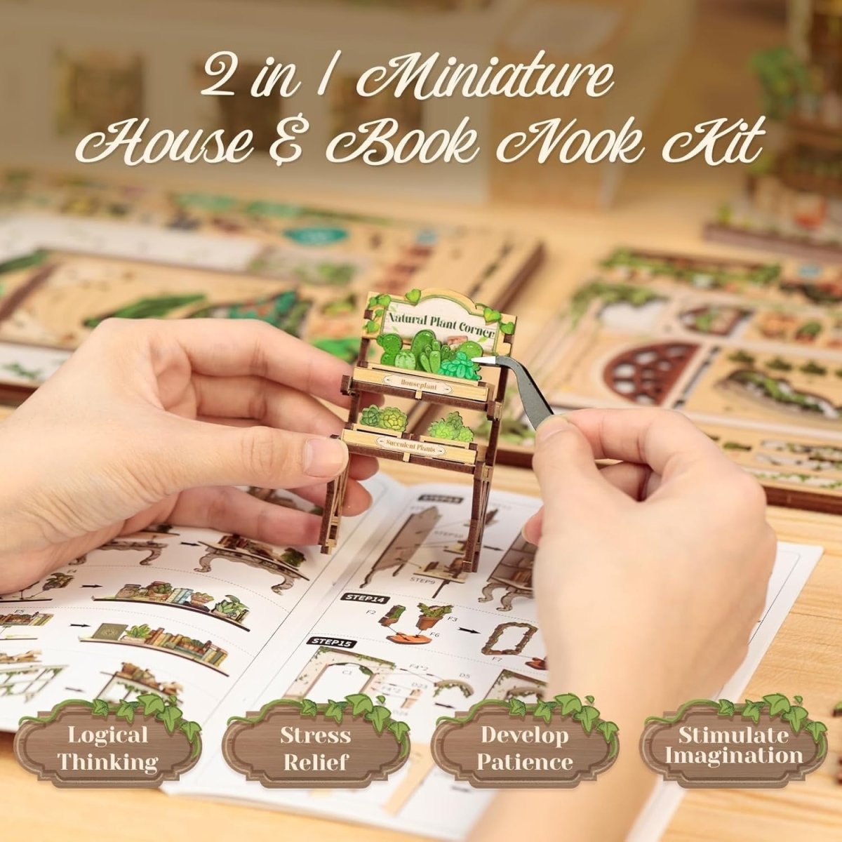 DIY Book Nook Kit 3D Wooden Dollhouse Bookshelf Diorama Puzzle Decor - Kwikley