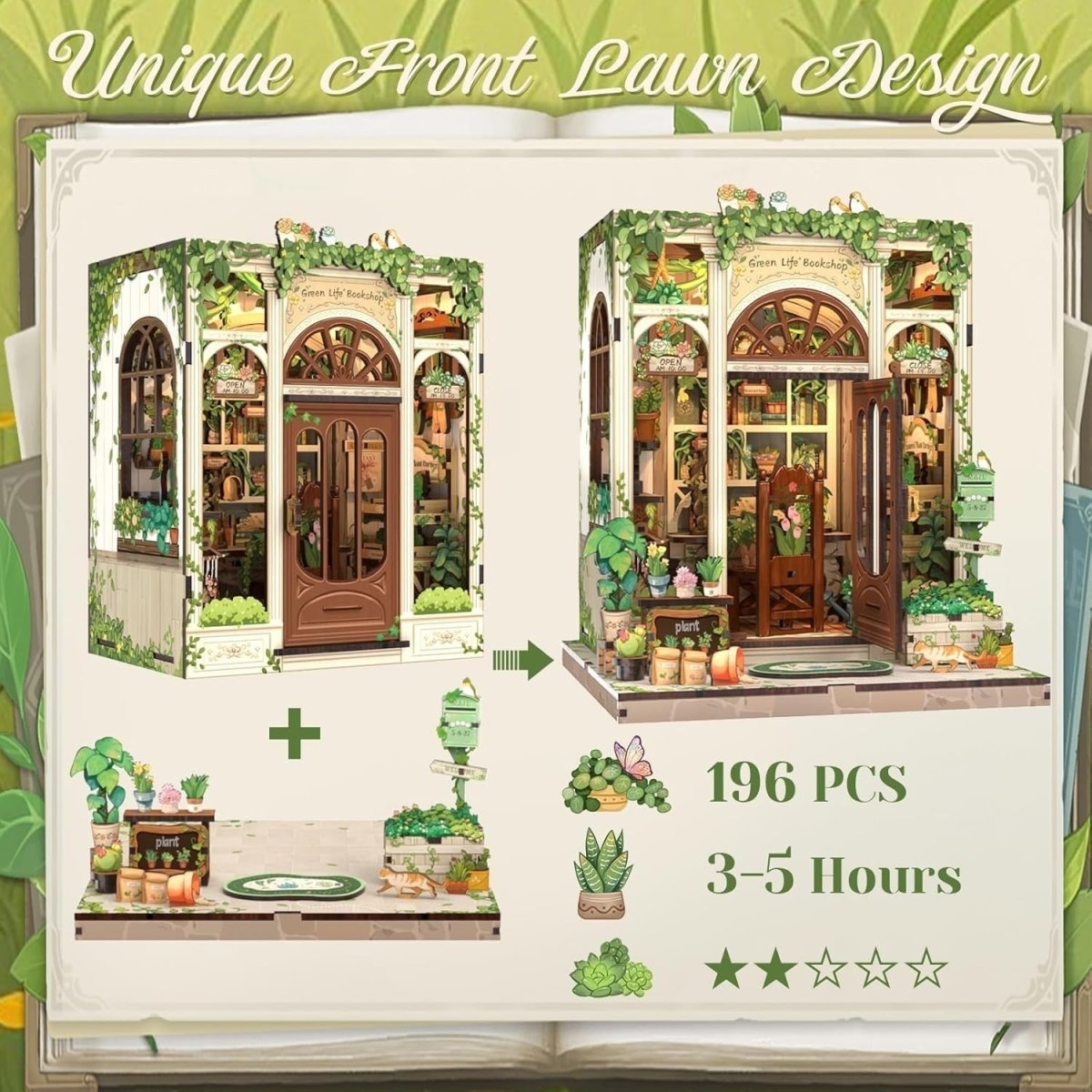 DIY Book Nook Kit 3D Wooden Dollhouse Bookshelf Diorama Puzzle Decor - Kwikley