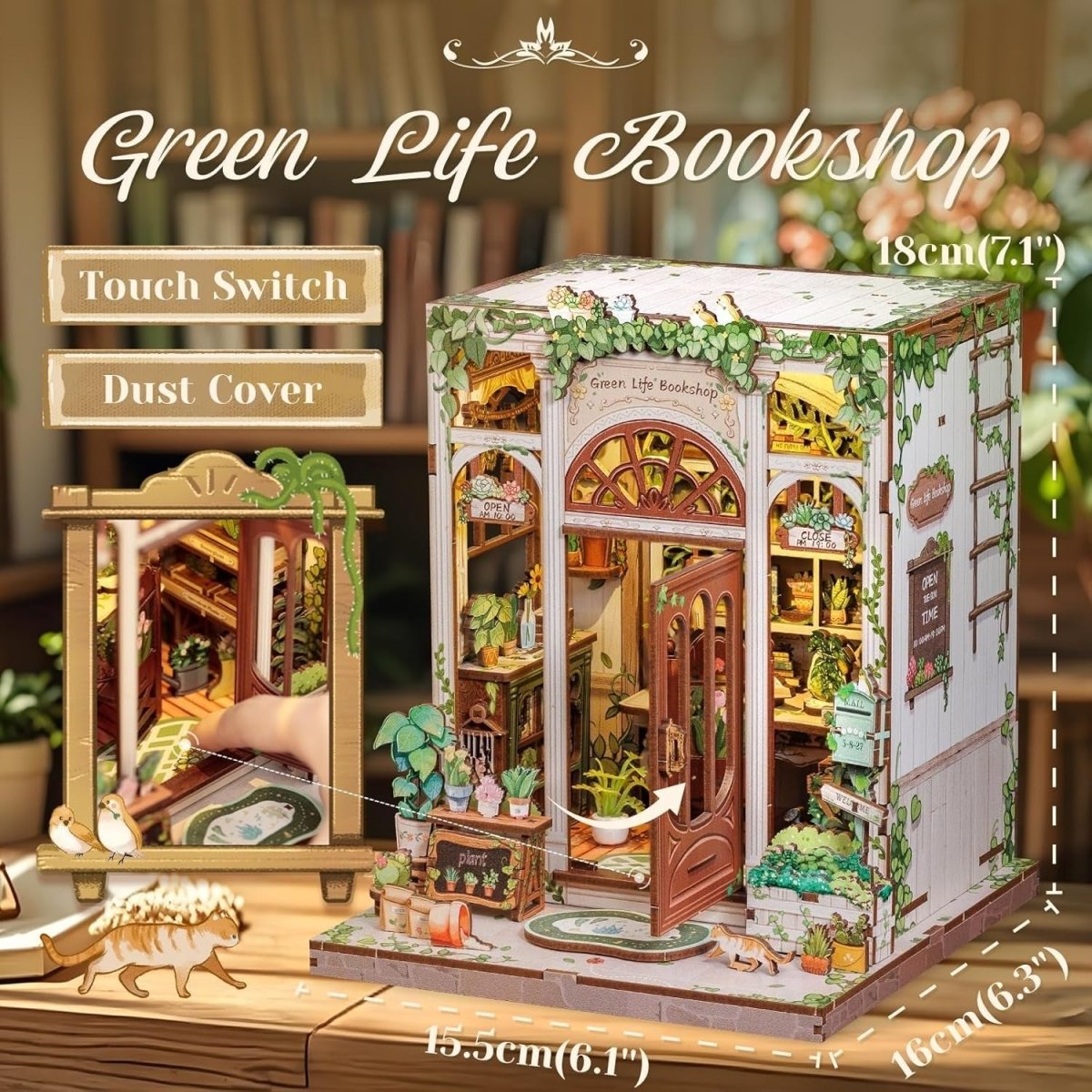 DIY Book Nook Kit 3D Wooden Dollhouse Bookshelf Diorama Puzzle Decor - Kwikley