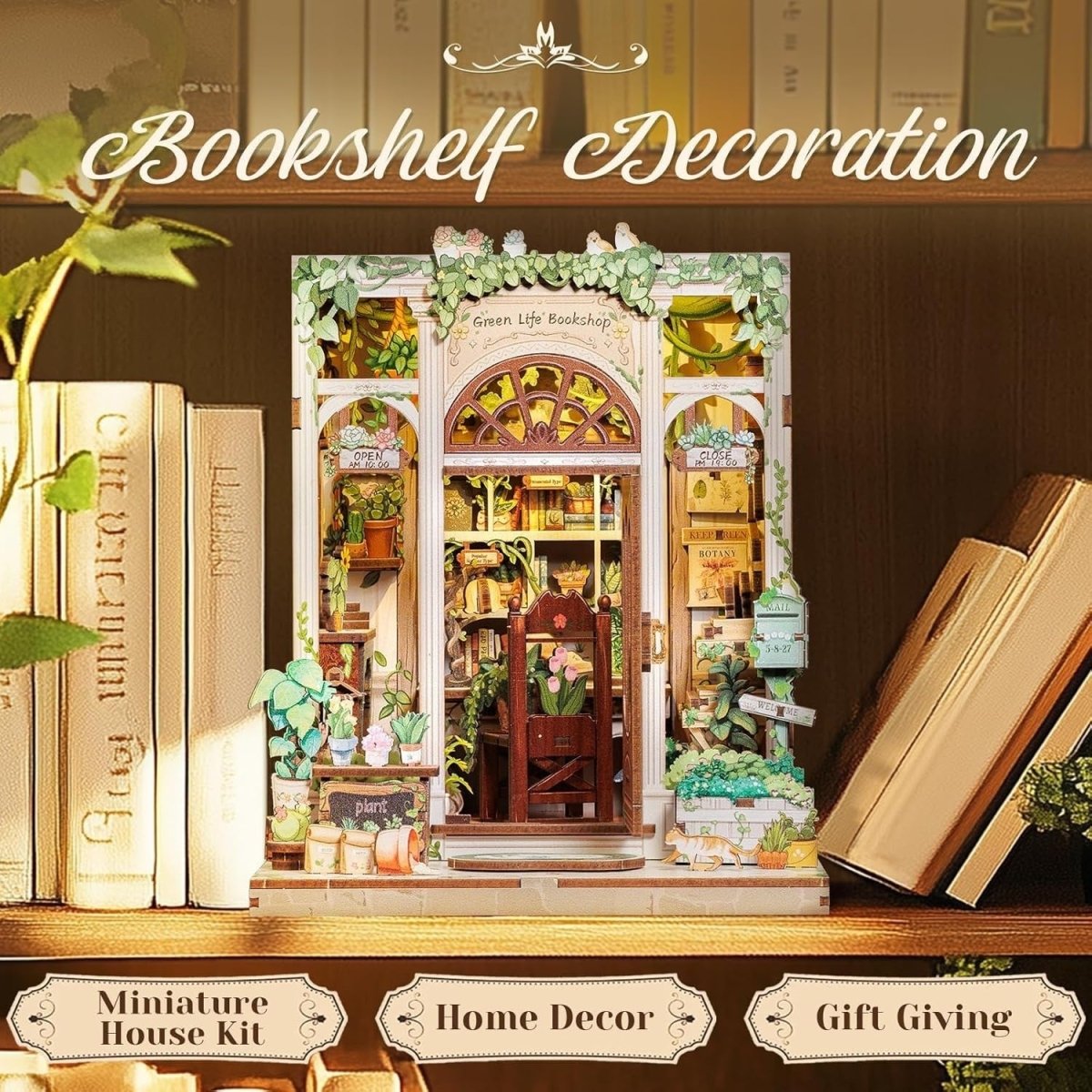 DIY Book Nook Kit 3D Wooden Dollhouse Bookshelf Diorama Puzzle Decor - Kwikley