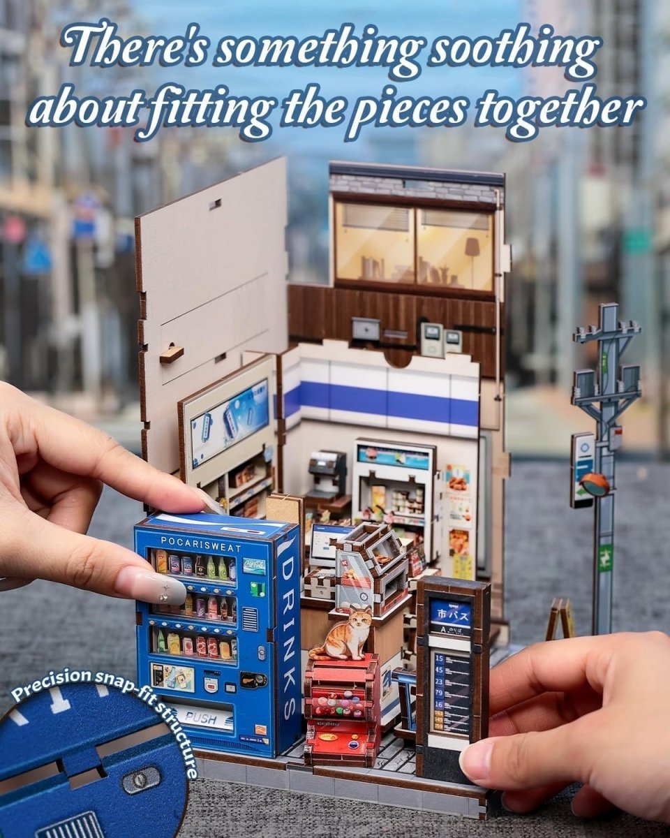 DIY Book Nook Kit Japanese Miniature House LED Wooden Puzzle Bookend - Kwikley
