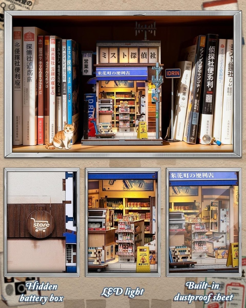 DIY Book Nook Kit Japanese Miniature House LED Wooden Puzzle Bookend - Kwikley