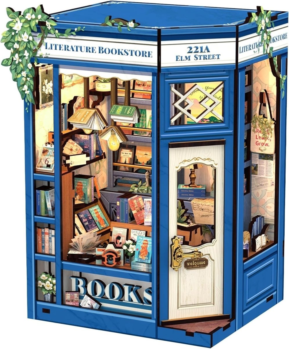 DIY Book Nook Kit LED Miniature Bookshop 3D Wooden Puzzle Decor Gift - Kwikley