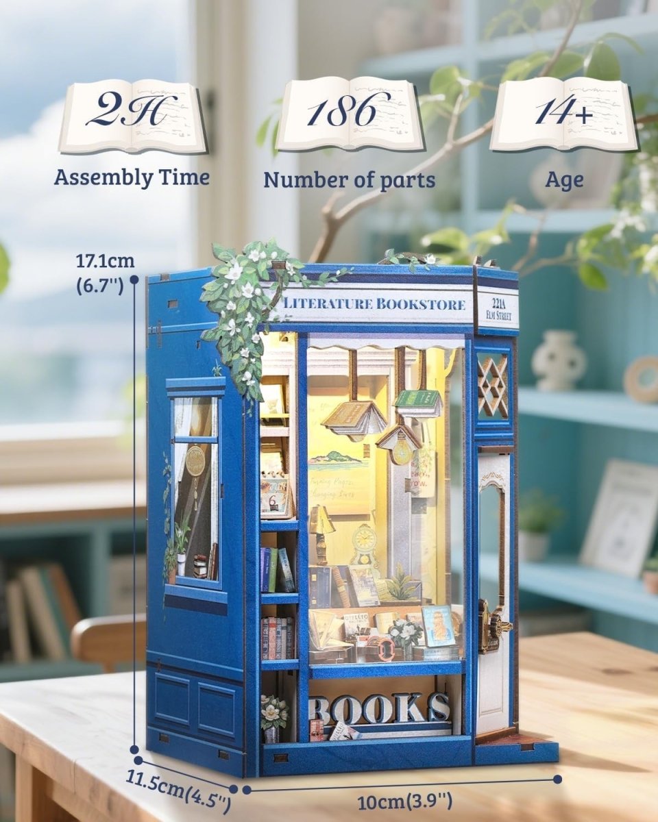 DIY Book Nook Kit LED Miniature Bookshop 3D Wooden Puzzle Decor Gift - Kwikley
