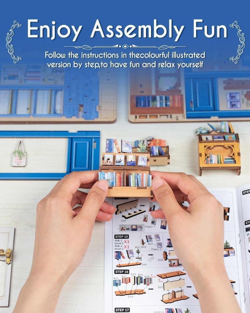 DIY Book Nook Kit LED Miniature Bookshop 3D Wooden Puzzle Decor Gift - Kwikley