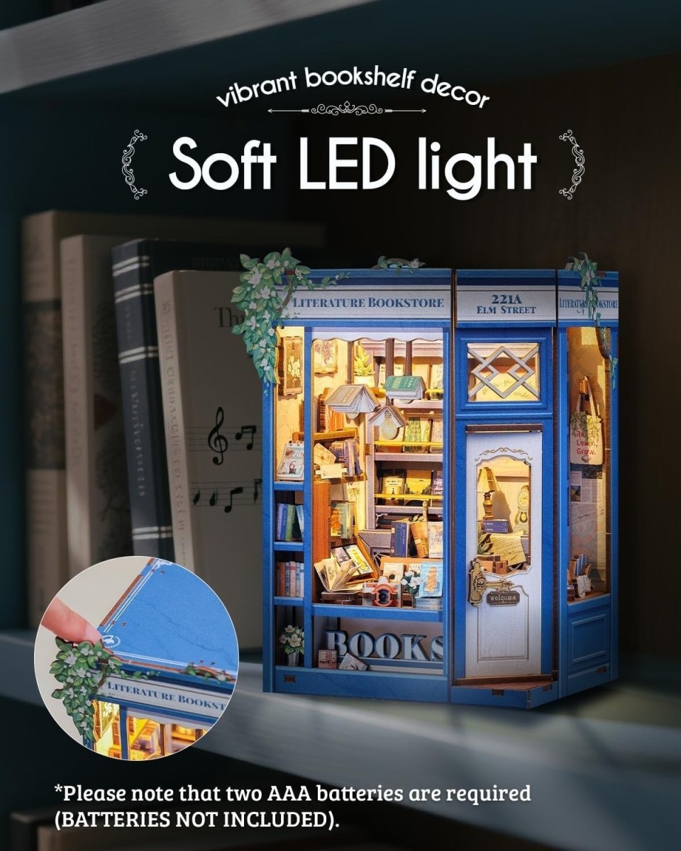 DIY Book Nook Kit LED Miniature Bookshop 3D Wooden Puzzle Decor Gift - Kwikley