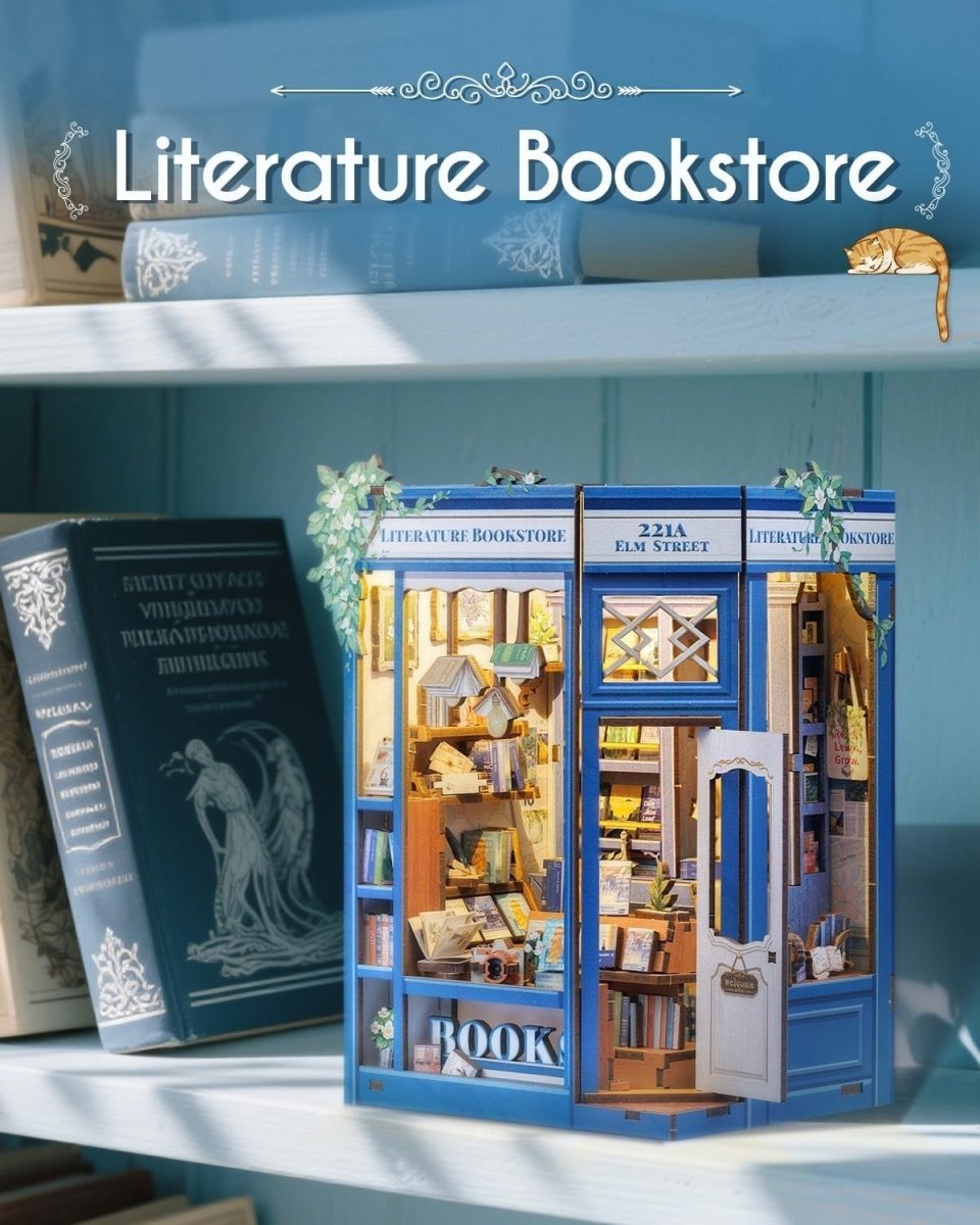 DIY Book Nook Kit LED Miniature Bookshop 3D Wooden Puzzle Decor Gift - Kwikley