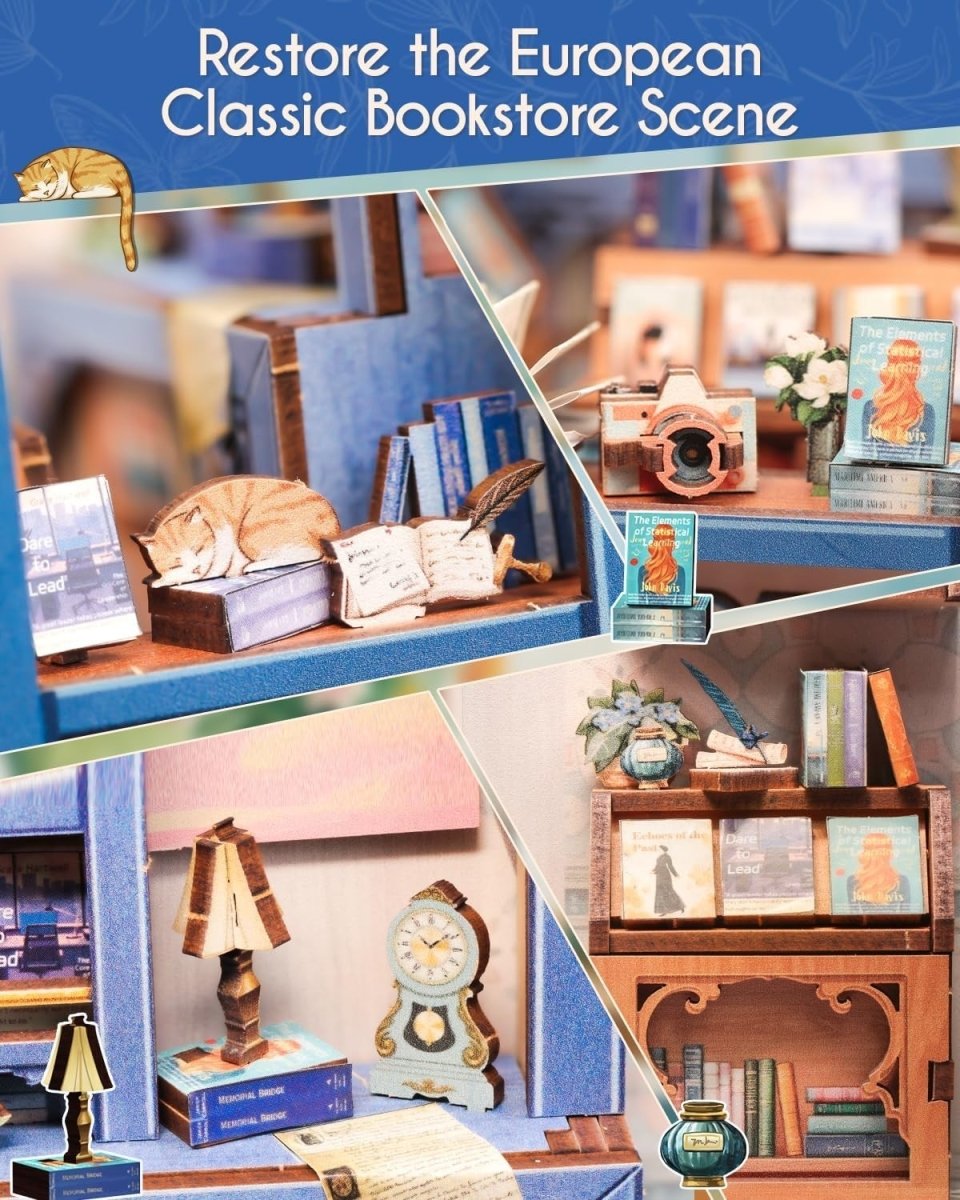DIY Book Nook Kit LED Miniature Bookshop 3D Wooden Puzzle Decor Gift - Kwikley