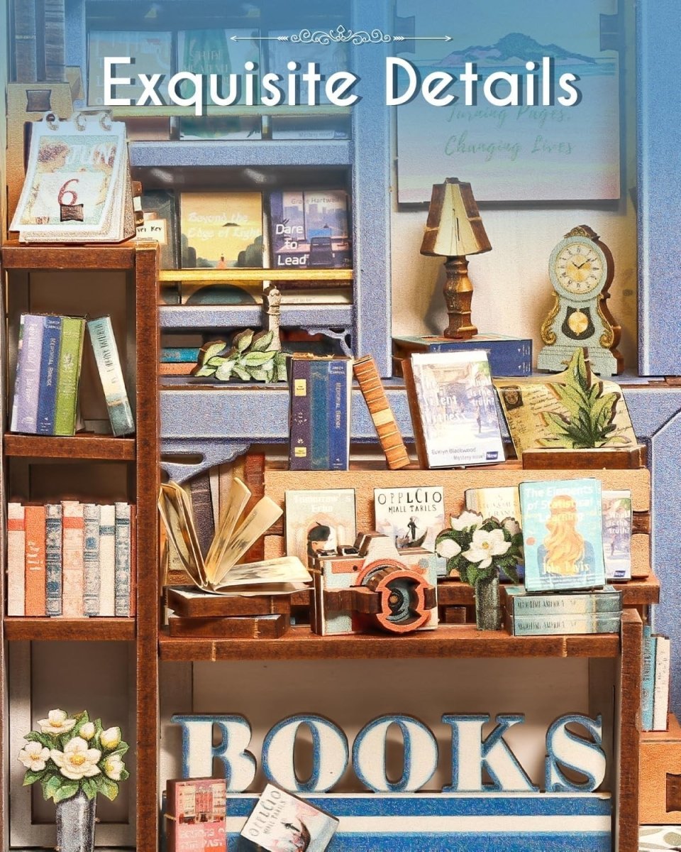 DIY Book Nook Kit LED Miniature Bookshop 3D Wooden Puzzle Decor Gift - Kwikley