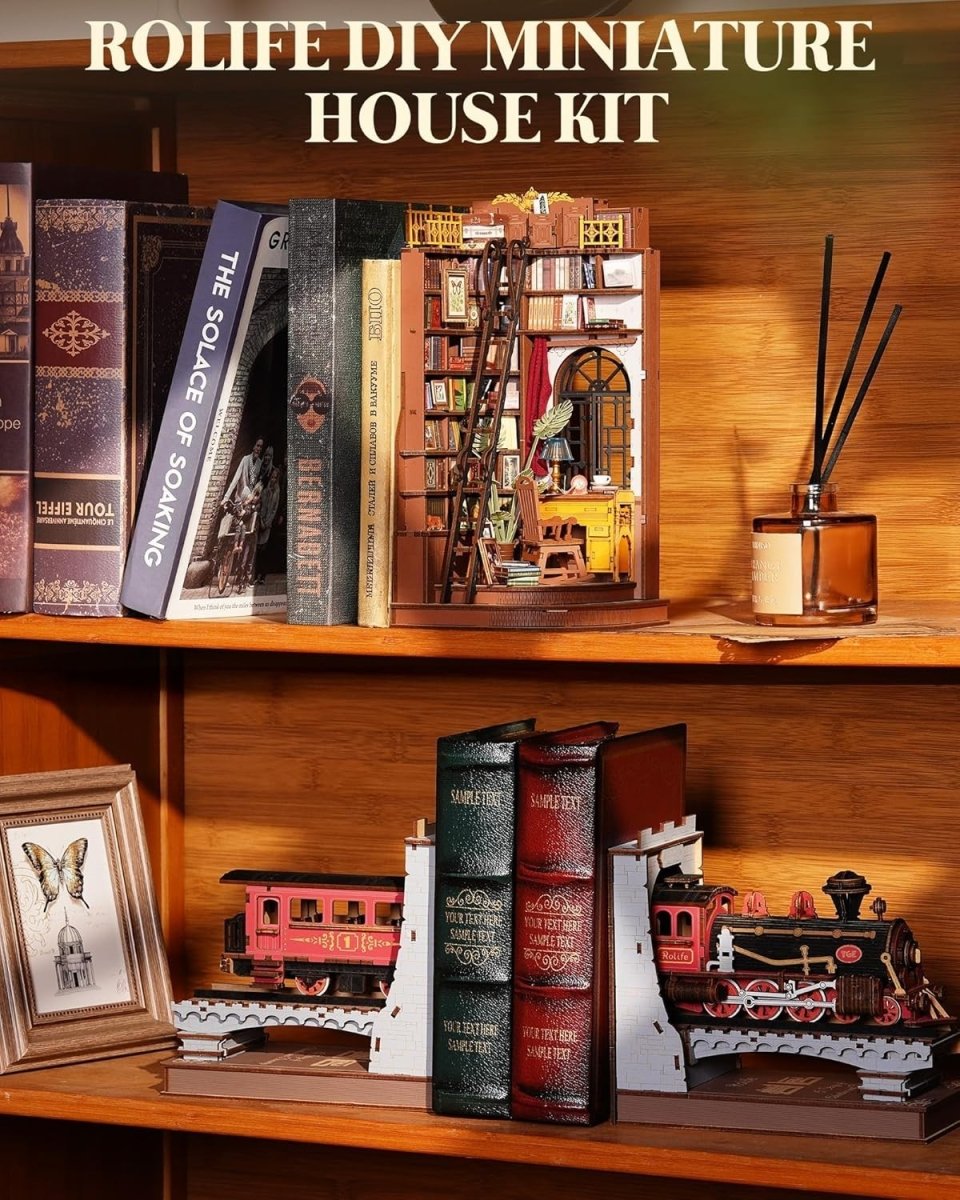 DIY Book Nook Kit LED Miniature Library 3D Puzzle Bookshelf Decor - Kwikley