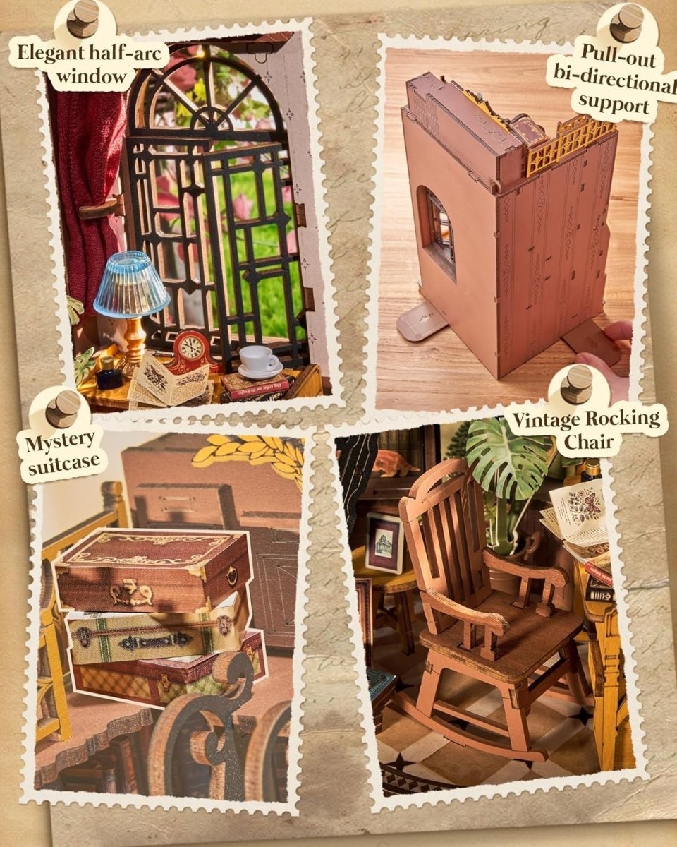 DIY Book Nook Kit LED Miniature Library 3D Puzzle Bookshelf Decor - Kwikley