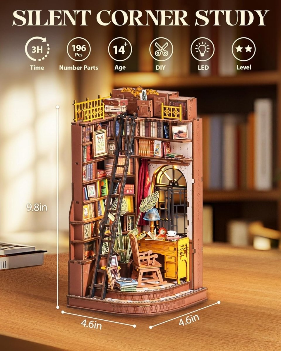 DIY Book Nook Kit LED Miniature Library 3D Puzzle Bookshelf Decor - Kwikley