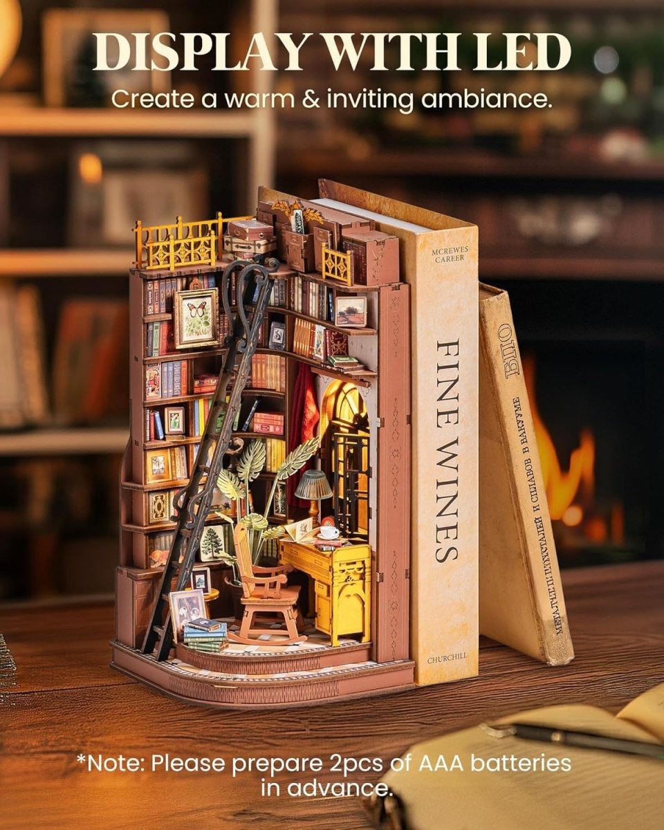 DIY Book Nook Kit LED Miniature Library 3D Puzzle Bookshelf Decor - Kwikley