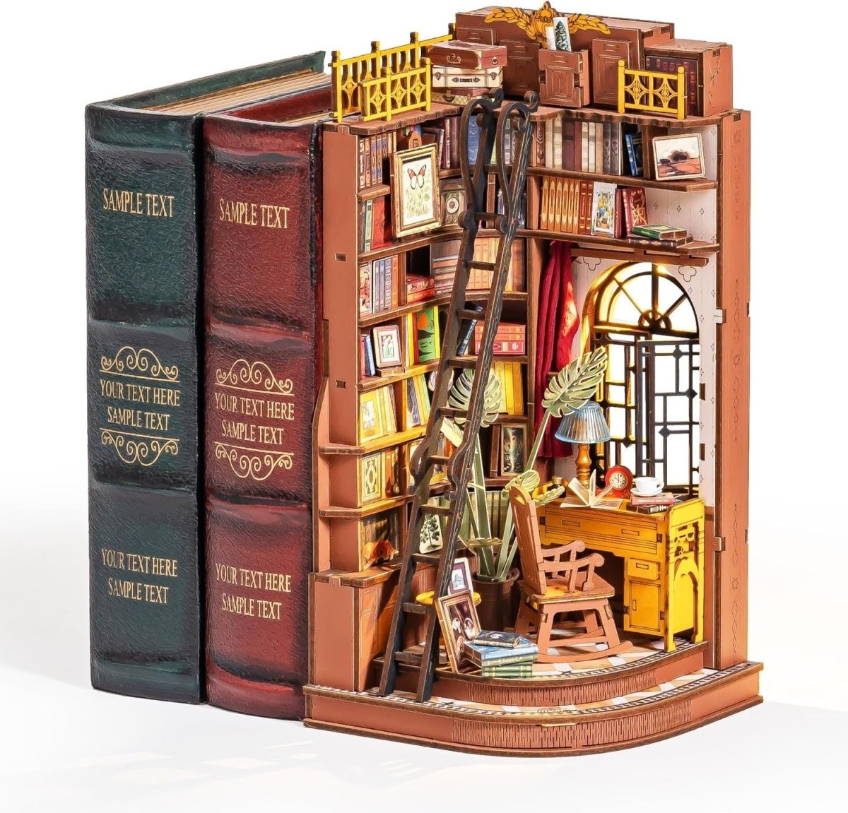 DIY Book Nook Kit LED Miniature Library 3D Puzzle Bookshelf Decor - Kwikley