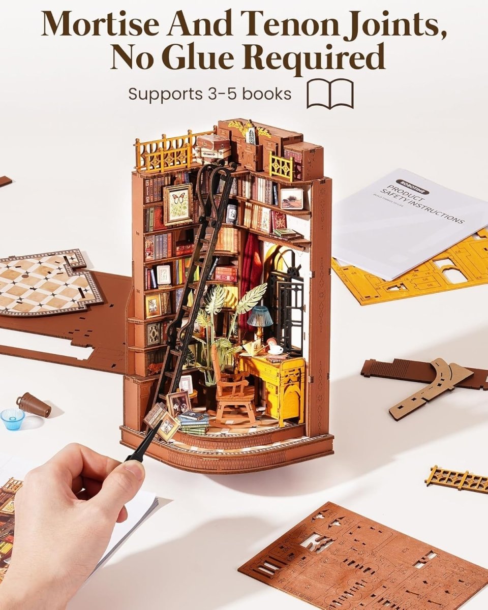 DIY Book Nook Kit LED Miniature Library 3D Puzzle Bookshelf Decor - Kwikley