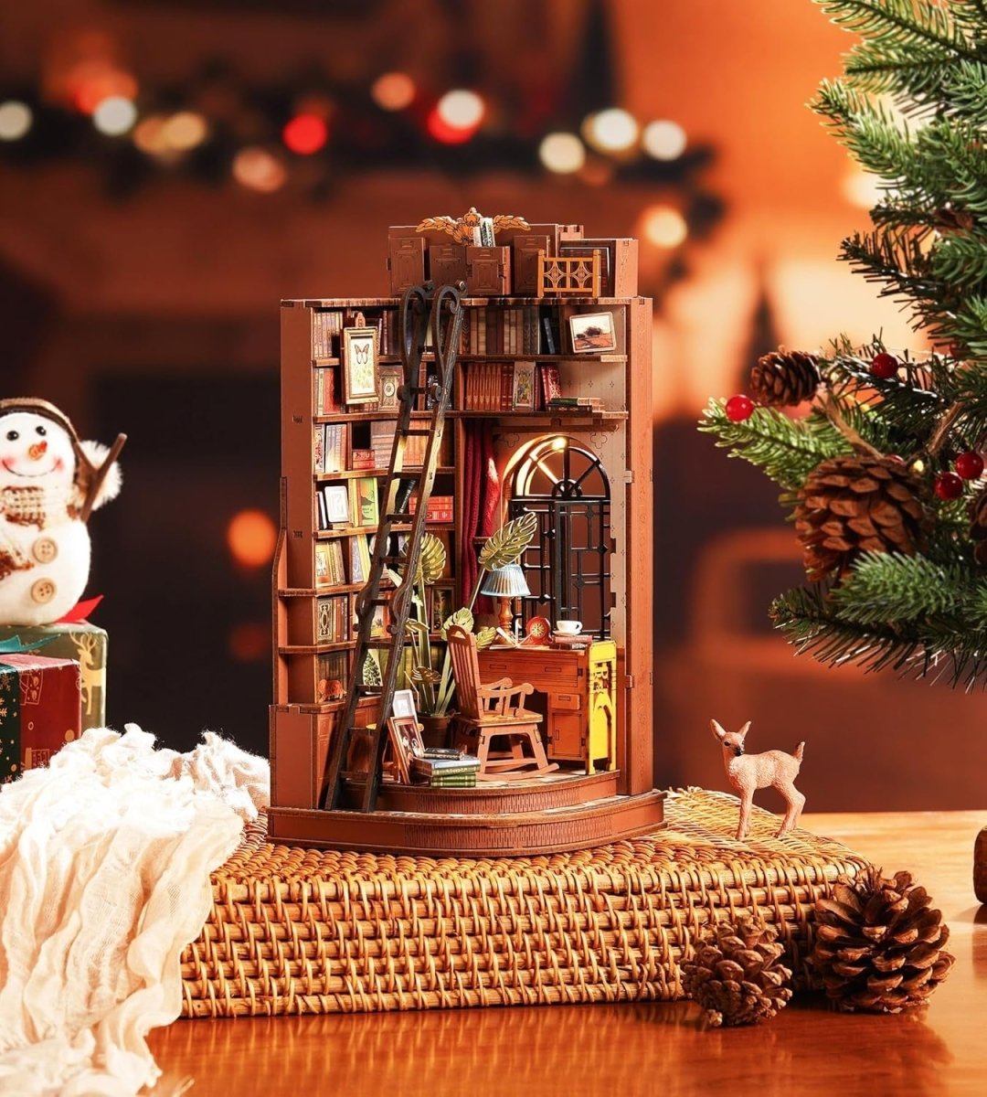 DIY Book Nook Kit LED Miniature Library 3D Puzzle Bookshelf Decor - Kwikley