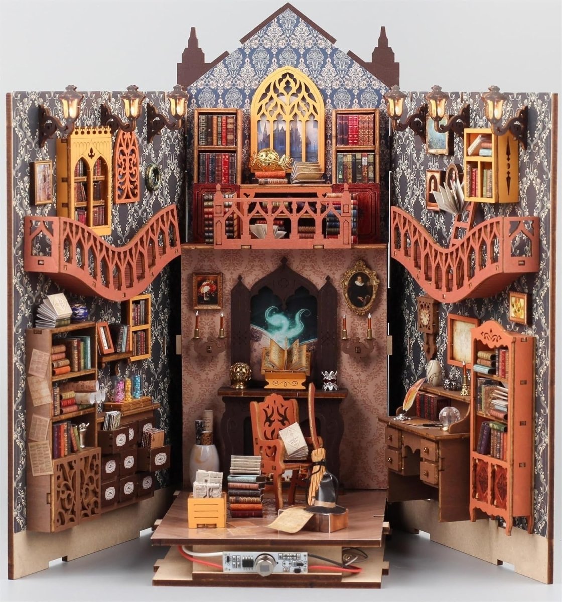 DIY Book Nook Kit Magic Library Miniature House LED Wooden Puzzle Decor - Kwikley