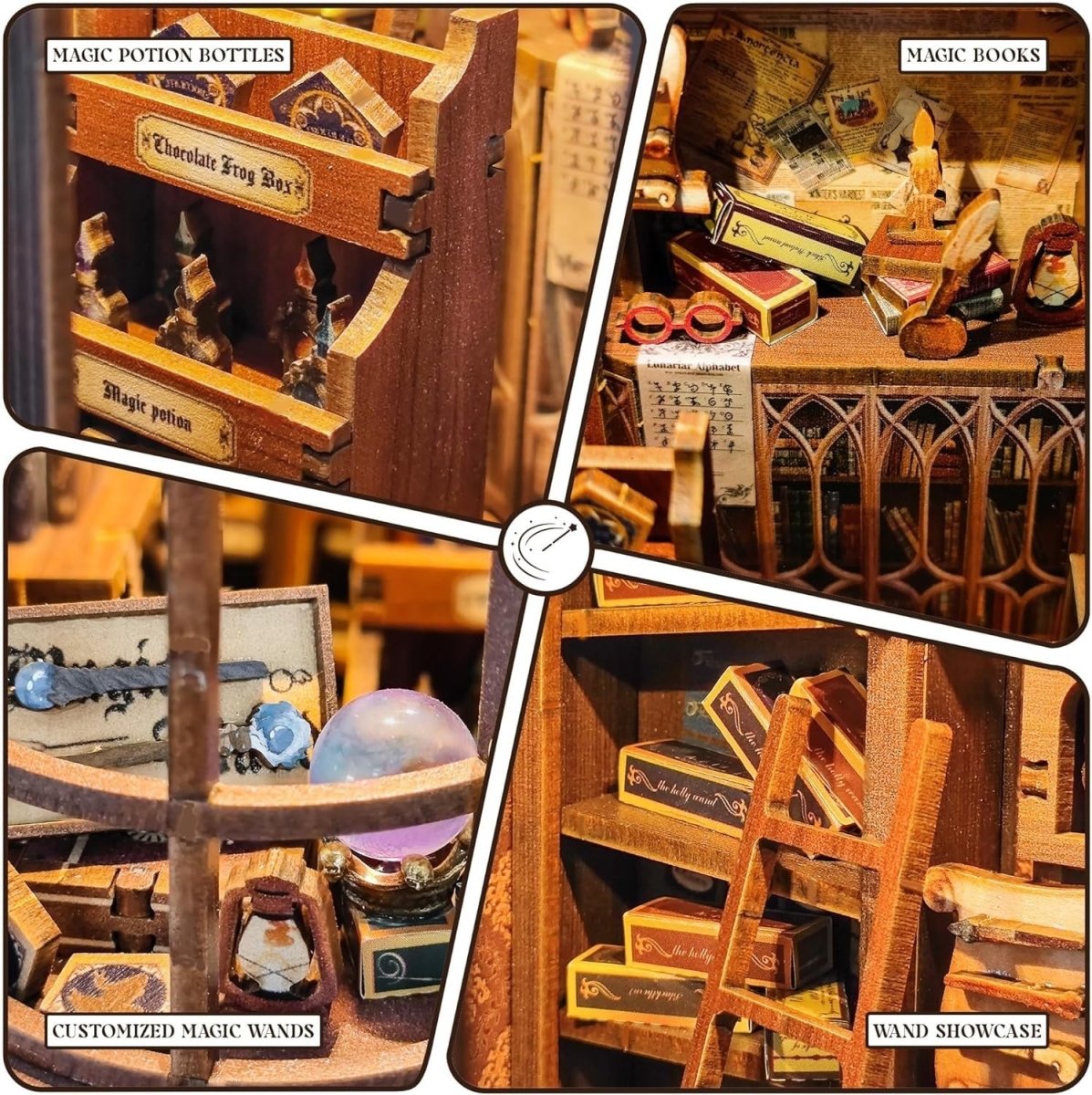 DIY Book Nook Kit Magic Wand Shop 3D Wooden Puzzle Bookshelf Decor - Kwikley