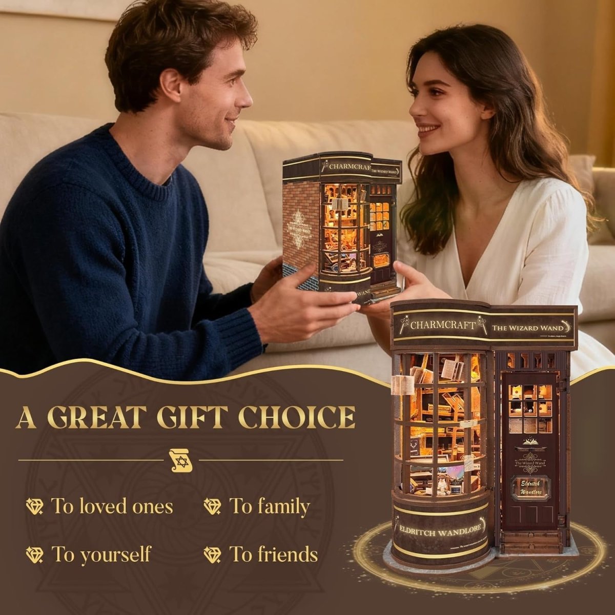 DIY Book Nook Kit Magic Wand Shop 3D Wooden Puzzle Bookshelf Decor - Kwikley