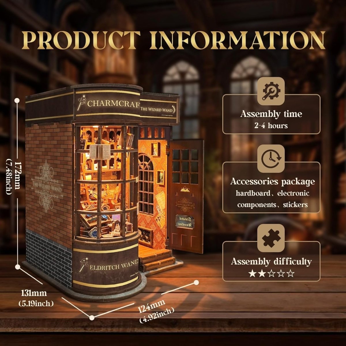 DIY Book Nook Kit Magic Wand Shop 3D Wooden Puzzle Bookshelf Decor - Kwikley