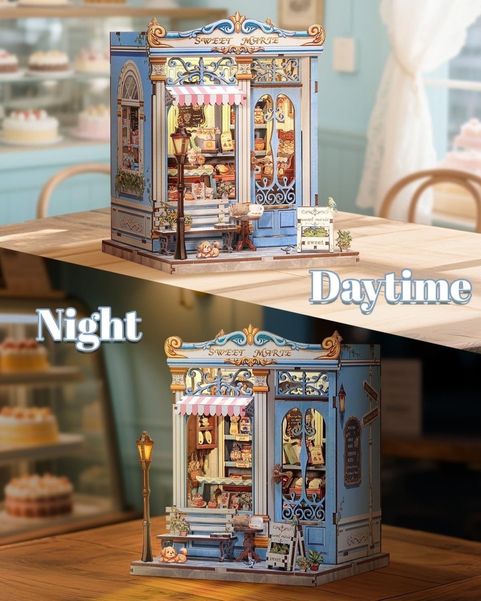 DIY Book Nook Kit Miniature Bakery Dollhouse LED Bookend Decor Gift - Kwikley