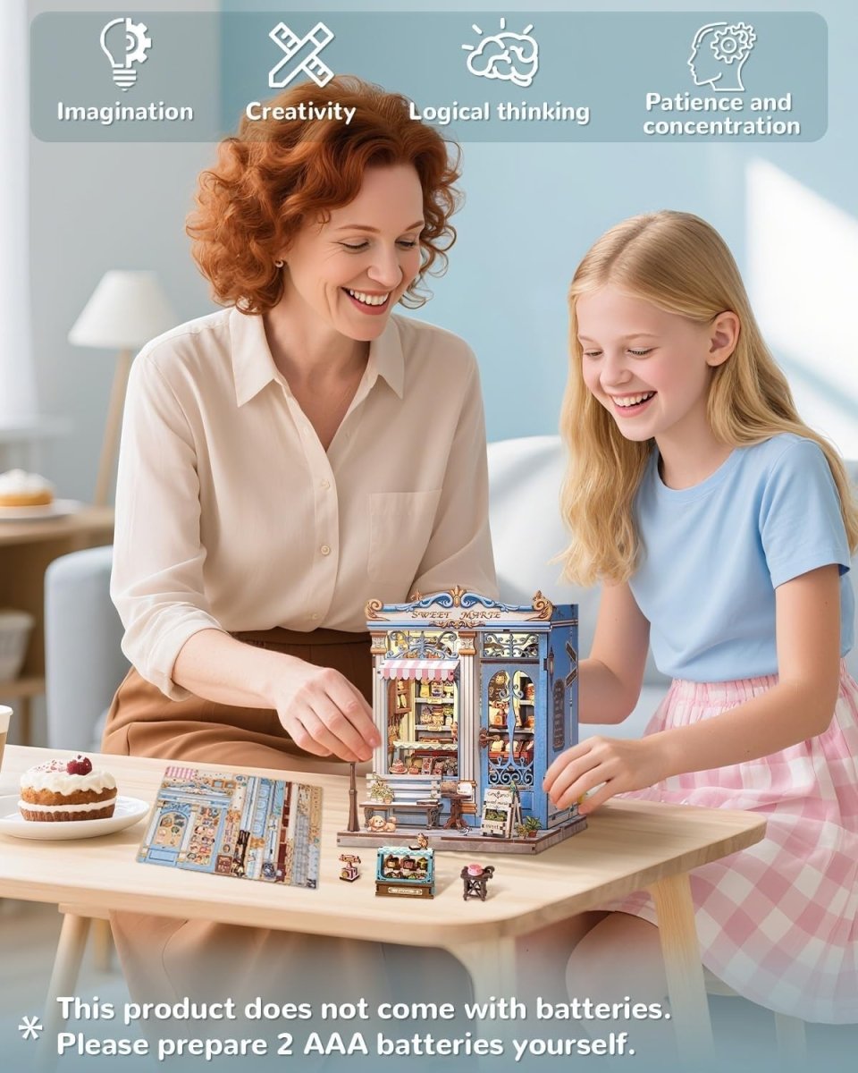 DIY Book Nook Kit Miniature Bakery Dollhouse LED Bookend Decor Gift - Kwikley