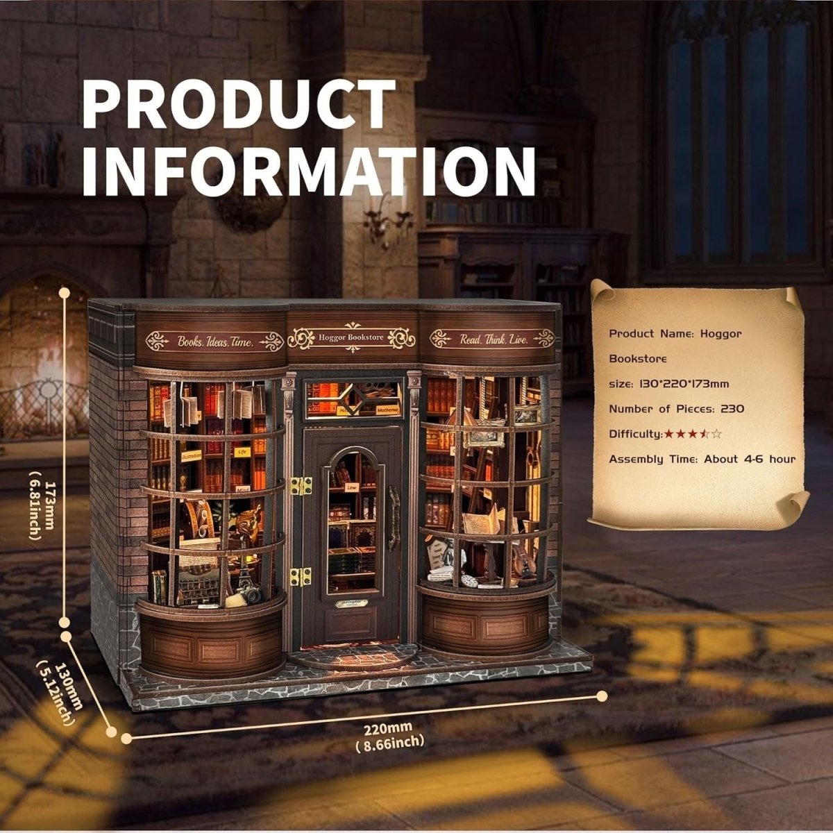 DIY Book Nook Kit Miniature Bookstore Dollhouse Bookshelf Decor Gift - Kwikley