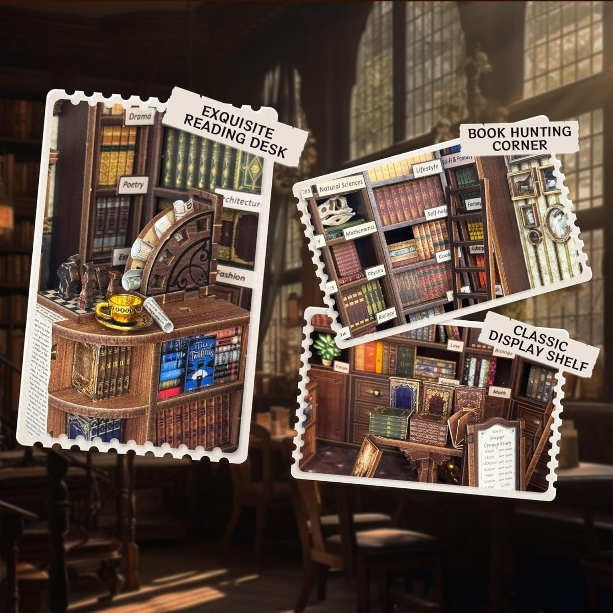 DIY Book Nook Kit Miniature Bookstore Dollhouse Bookshelf Decor Gift - Kwikley