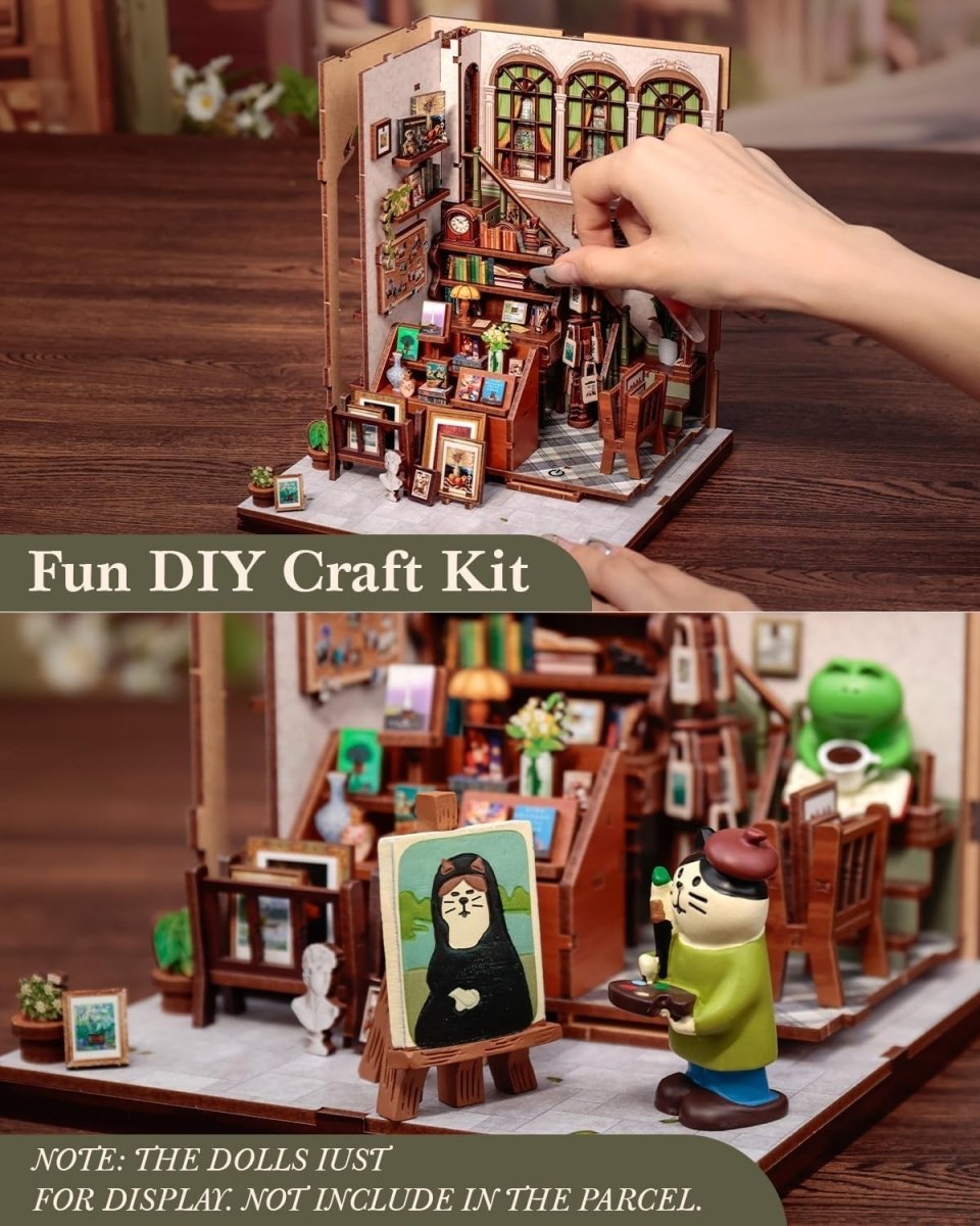 DIY Book Nook Kit Miniature Bookstore LED Bookshelf Decor Puzzle - Kwikley