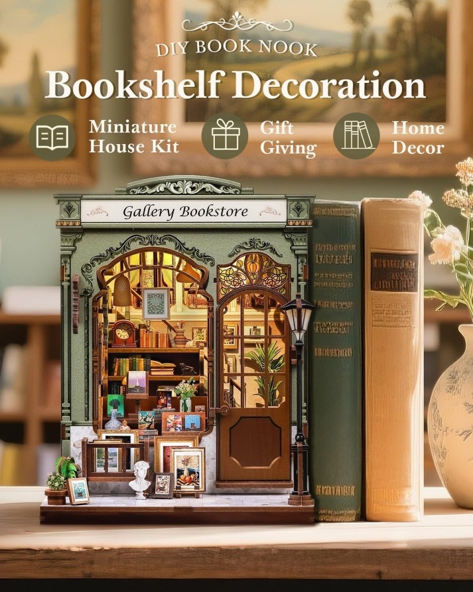 DIY Book Nook Kit Miniature Bookstore LED Bookshelf Decor Puzzle - Kwikley