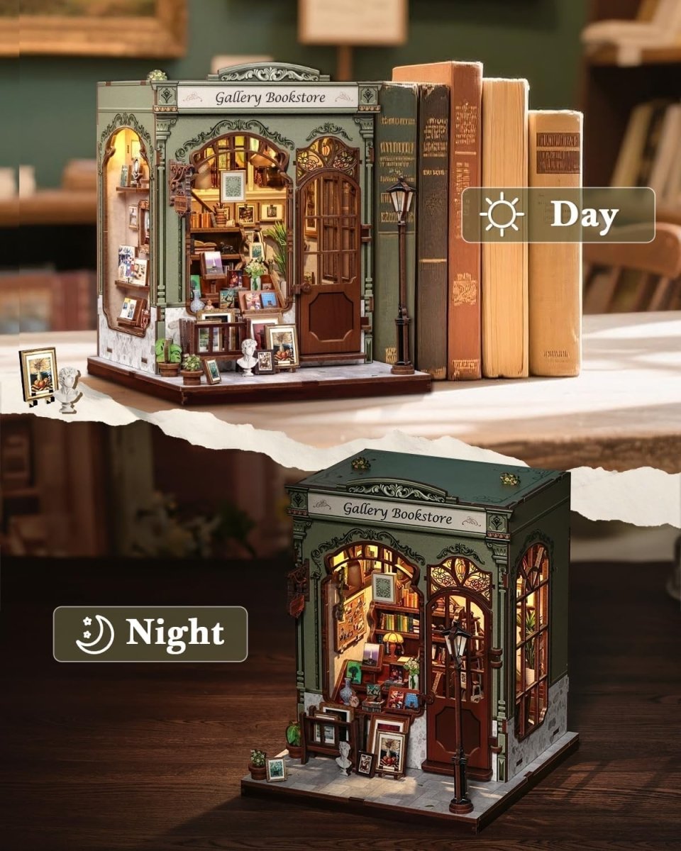 DIY Book Nook Kit Miniature Bookstore LED Bookshelf Decor Puzzle - Kwikley