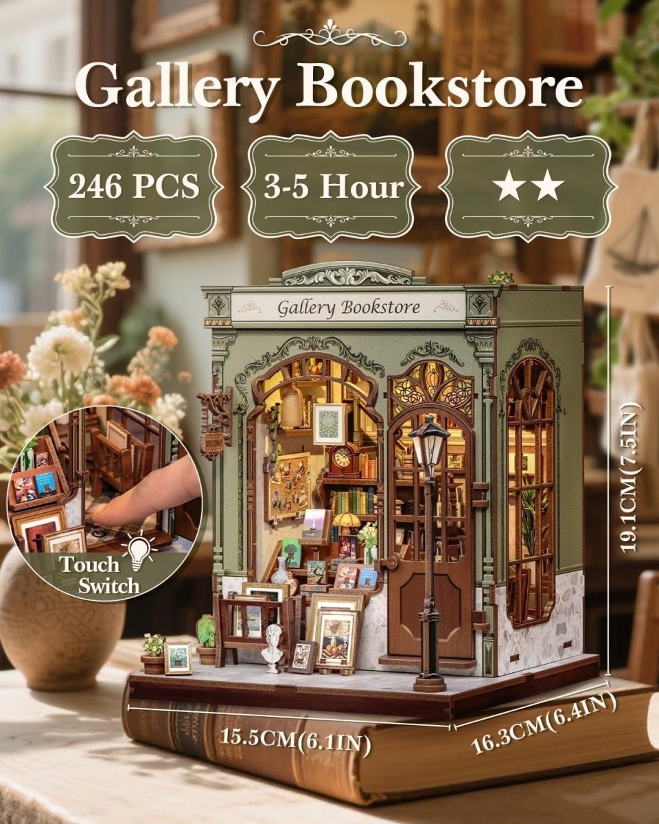 DIY Book Nook Kit Miniature Bookstore LED Bookshelf Decor Puzzle - Kwikley