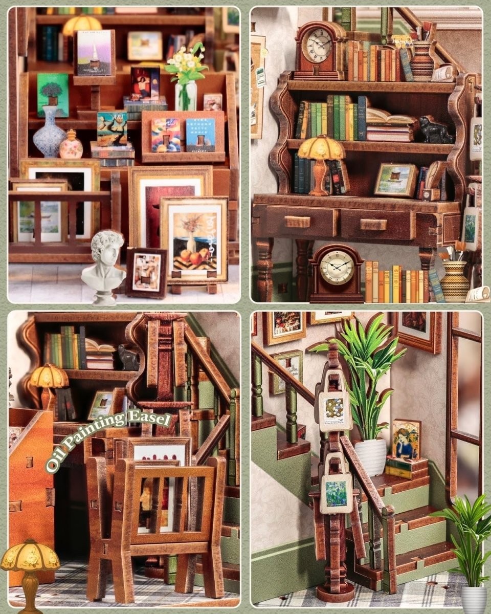DIY Book Nook Kit Miniature Bookstore LED Bookshelf Decor Puzzle - Kwikley