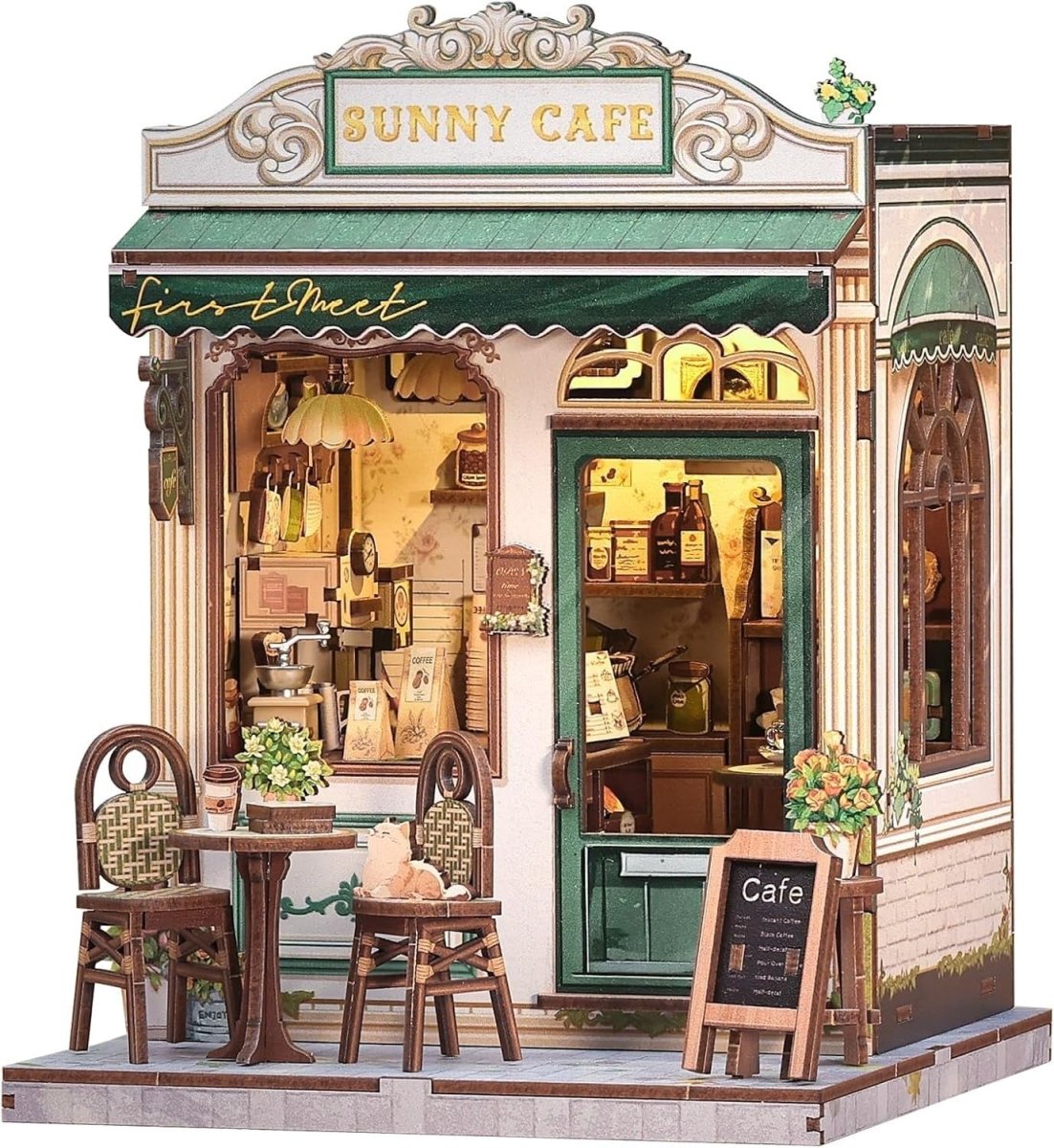 DIY Book Nook Kit Miniature Cafe Dollhouse LED Bookshelf Decor Puzzle - Kwikley